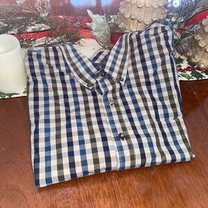 Men's Cutter & Buck: Blue, Grey and Black Plaid Shirt, 4XB/4TG, New w/o Tag
